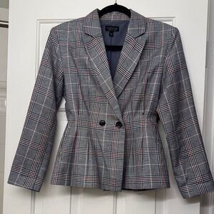Topshop Women's Blazer in Gray Check Pattern